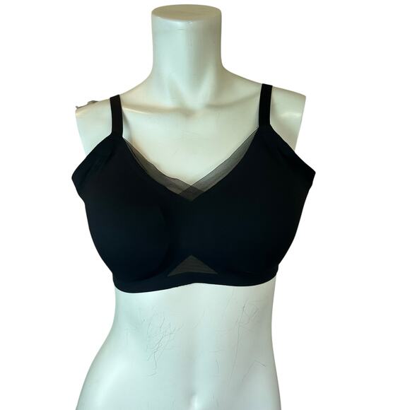 Honeylove Runway Black Mesh Wireless Crossover Bra with Padded Inserts sz XL EUC